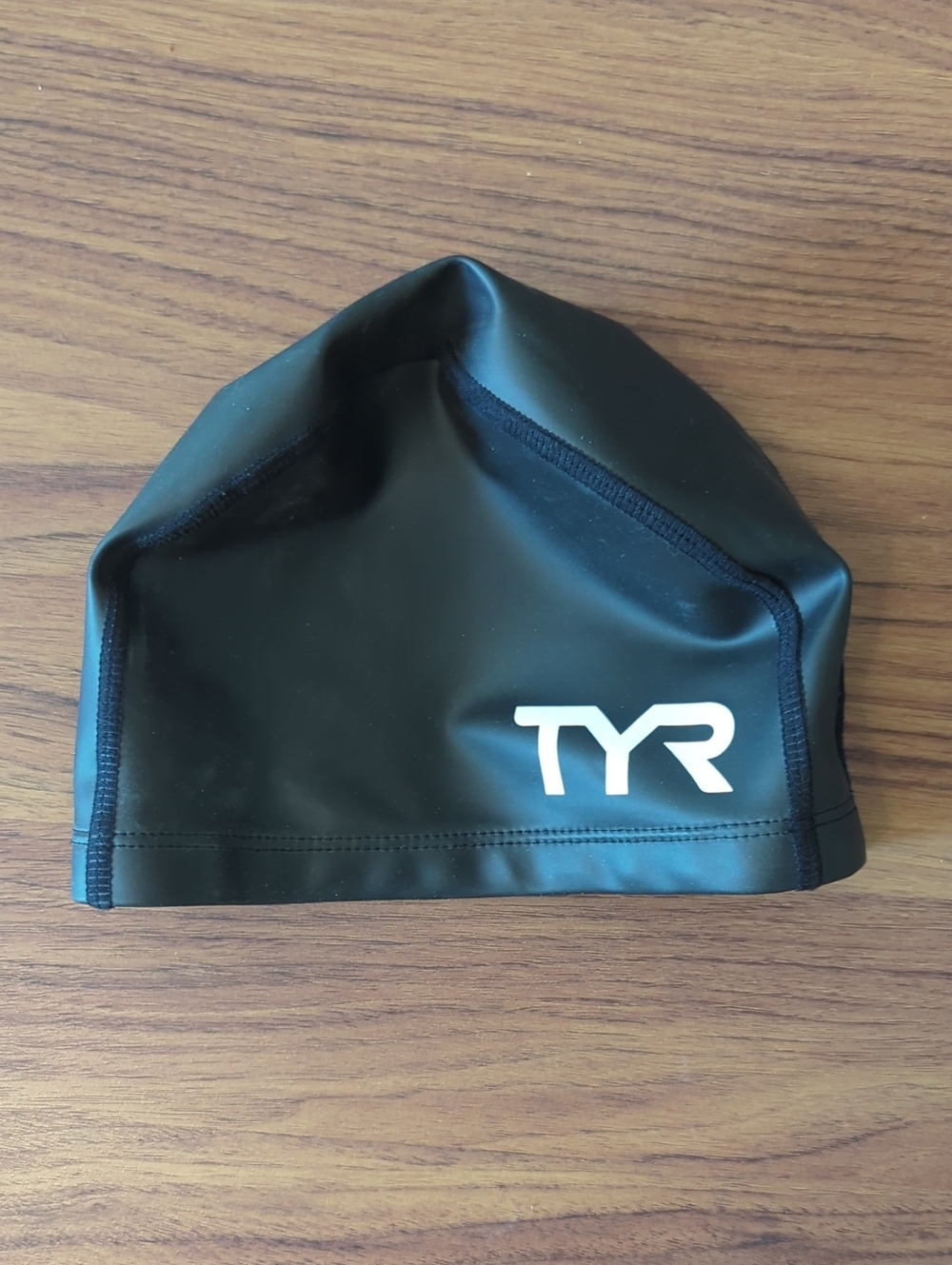 TYR Black Silicone Swim Cap with White Logo